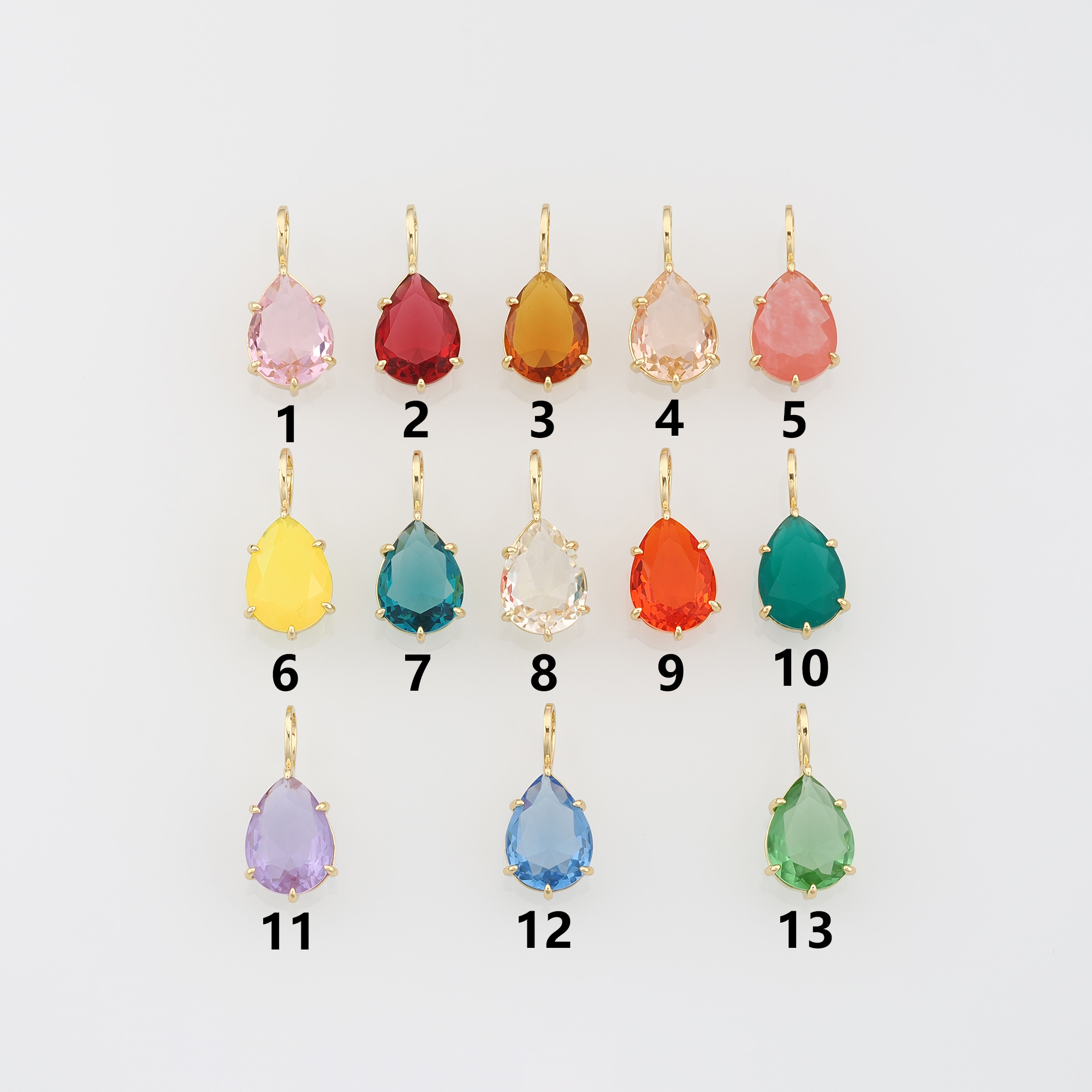 18K Gold Filled Teardrop Pendant,Crystal Teardrop Charm Earrings Necklace for DIY Jewelry Making Supply