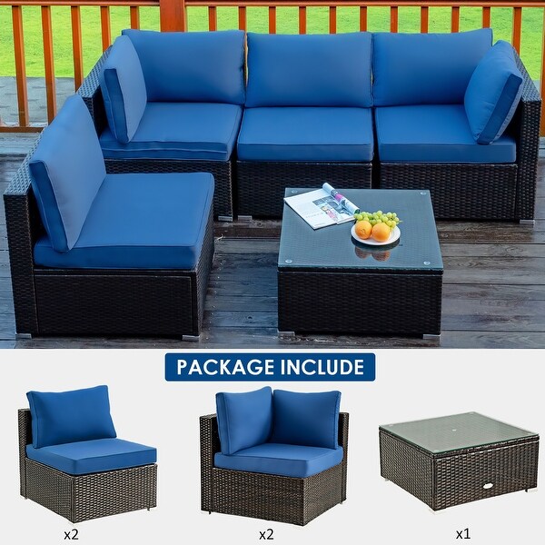 Costway 5PCS Patio Rattan Furniture Set Cushioned Sofa and Chair Coffee