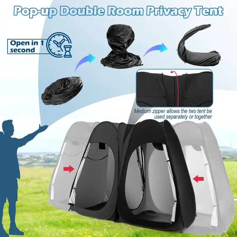 Two-Room Pop-Up Shower Tent – 7.5 ft Changing Enclosure with Stakes & Carry Bag