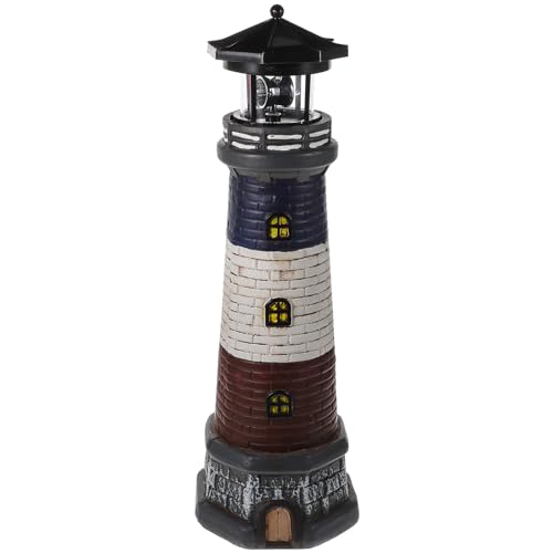 Yardwe Solar Garden Lighthouse Decor, Resin Waterproof Solar-Powered Lighthouse Statue for Yard, Lawn, and Patio, 4.72 X 4.72 X 14.76 Inches, Black