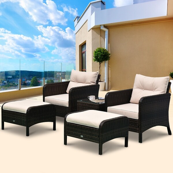 Outsunny 5piece Wicker Patio Chairs,Ottomans,and Coffee Table Set