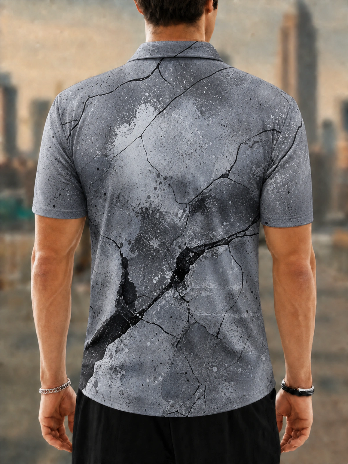Moisture Wicking Golf Polo 3D Gray Crack Concrete Texture Button Short Sleeve Golf Polo Shirt