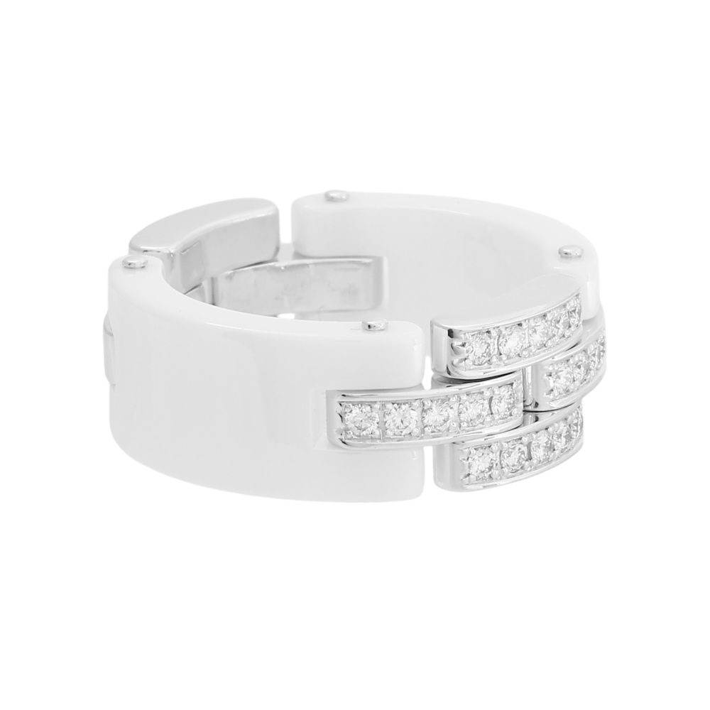 Cartier Mayon Pantale Ring 18K White Gold & Ceramic Diamond B4096400