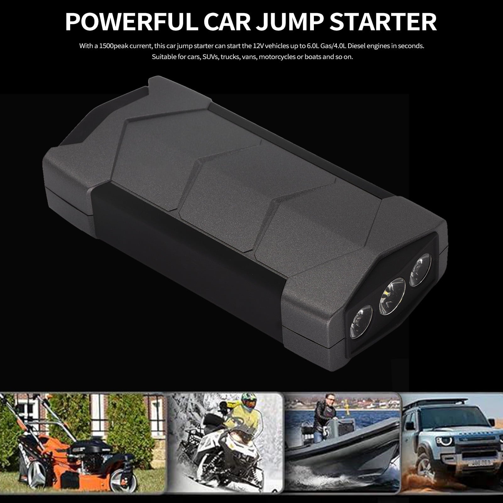 Meterk 1500A Peaks 10000mAh Car Jump Starter with LED Digital Display/Dual USB/Safety Hammer/LED Light/Multiple Protections 12.0V Car Battery Booster Pack Support Low-Temperature Starts for to