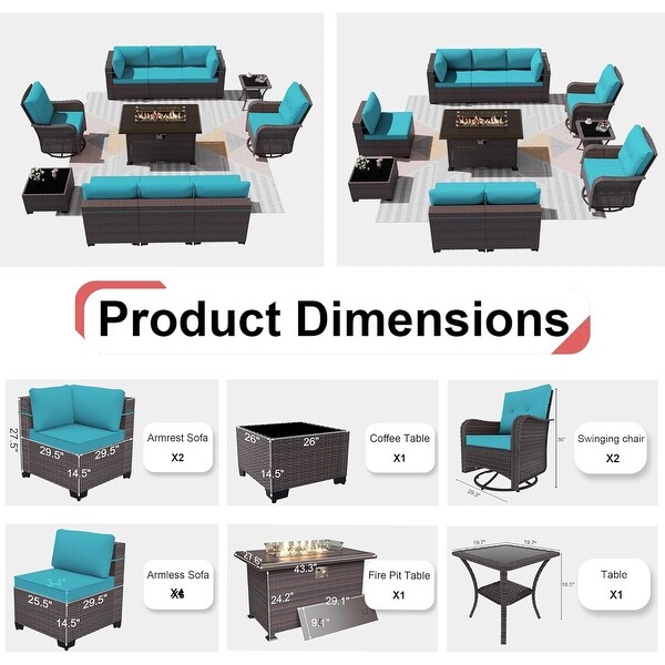 Patio Furniture Sectional Sofa Set,PE Rattan Swivel Rocking Chairs Patio Conversation Set