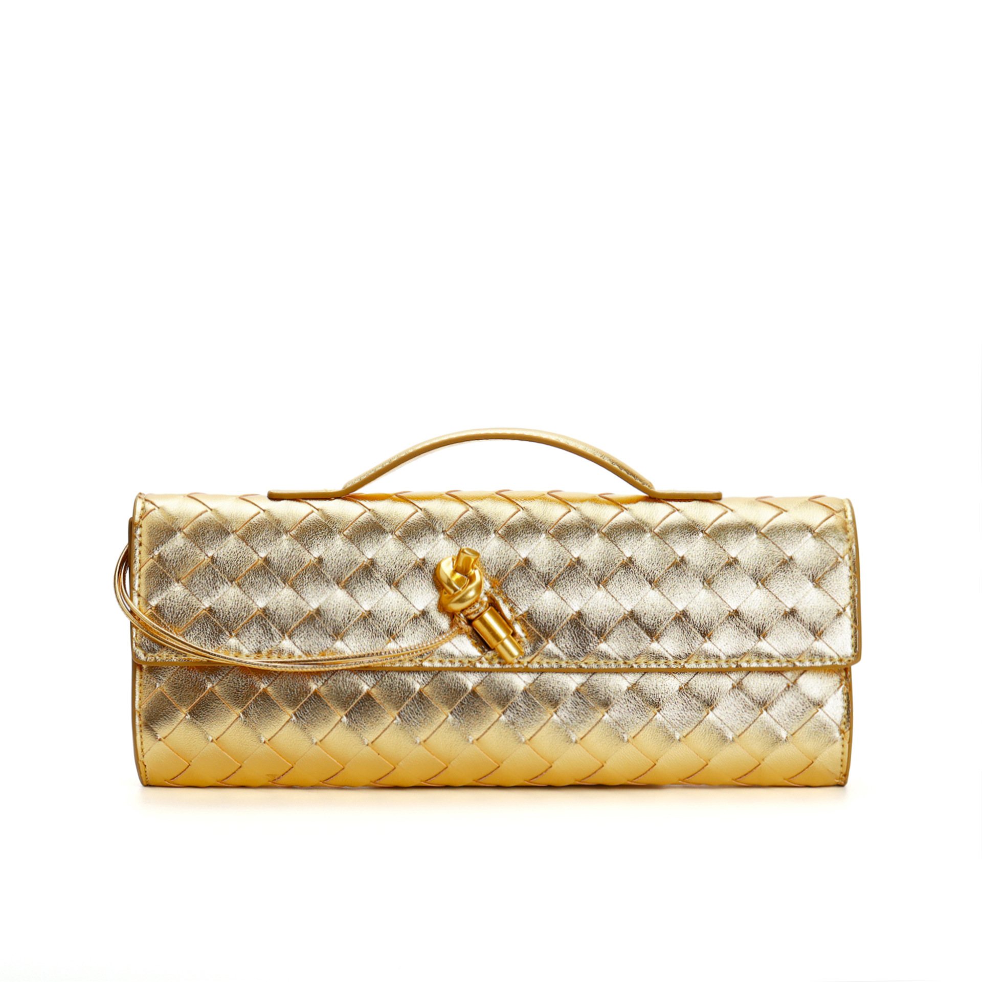 Gold Metallic Woven Leather Clutch