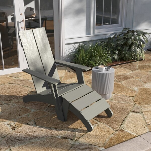 Modern AllWeather Dual Slat Adirondack Style Chair with Footrest