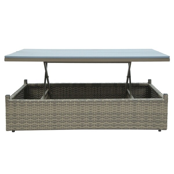 5Piece Patio Wicker Sofa with Adustable Backrest,Cushions,Ottomans and Lift Top Coffee Table