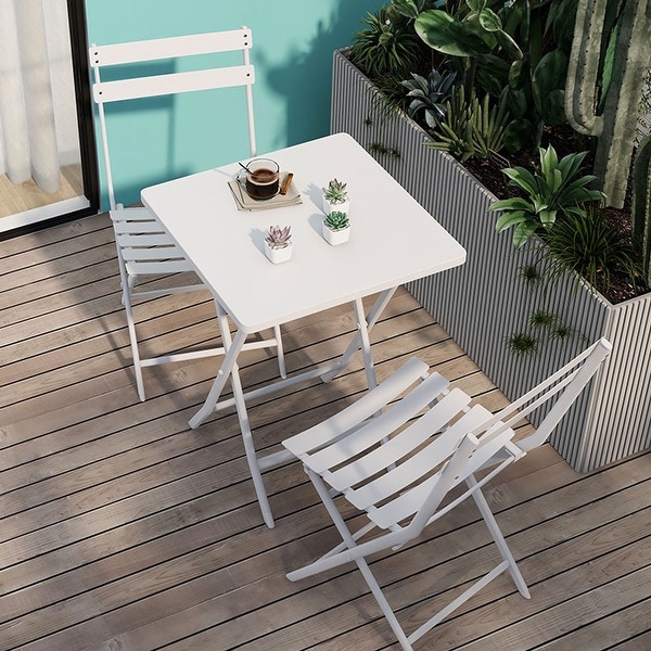 3Piece Foldable Patio Bistro Set with Square Table and Chairs