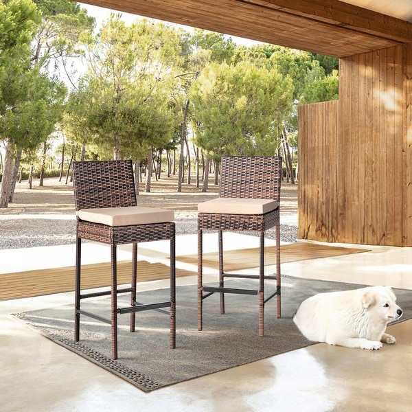Patio PE Wicker Bar Chairs with Cushions(Set of 2)