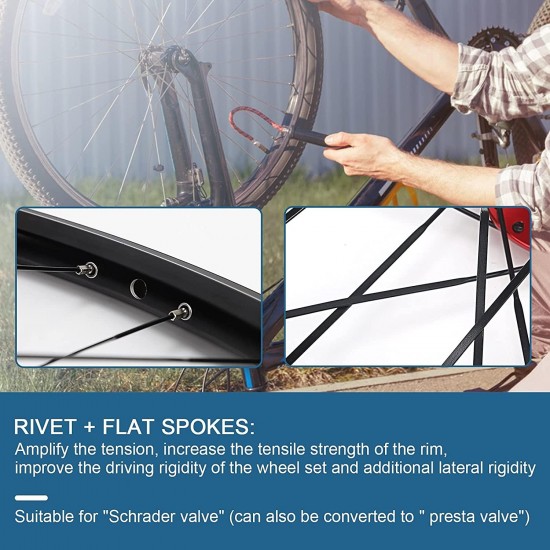 Bicycle Wheelset, Bicycle Wheel Front & Rear Set 26″ Double Layer Alloy Rim Sealed Bearing, QR ​7-11 Speed Cassette Hub Disc Brake
