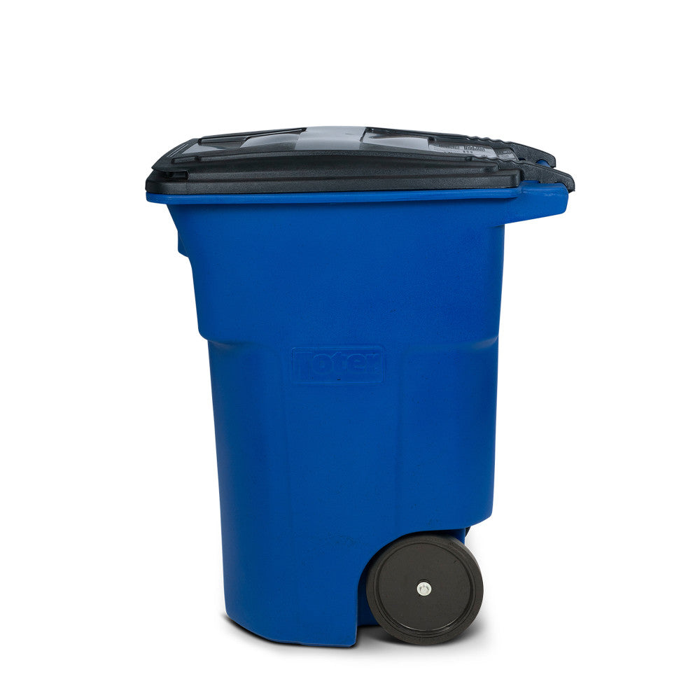 Toter 96 Gallon Trash Can with Smooth Wheels and Lid Blue