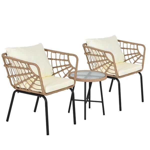 Moasis 3Piece Cushioned Bistro Set Patio Wicker Chair and Side Table