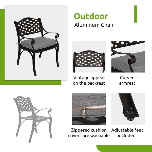 Patio Aluminum 3Piece Bistro set Cushioned Armchair and Table with Umbrella Hole