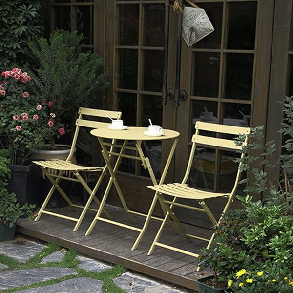3 Piece Patio Bistro Set of Foldable Square Table and Chairs,White,High quality and durable