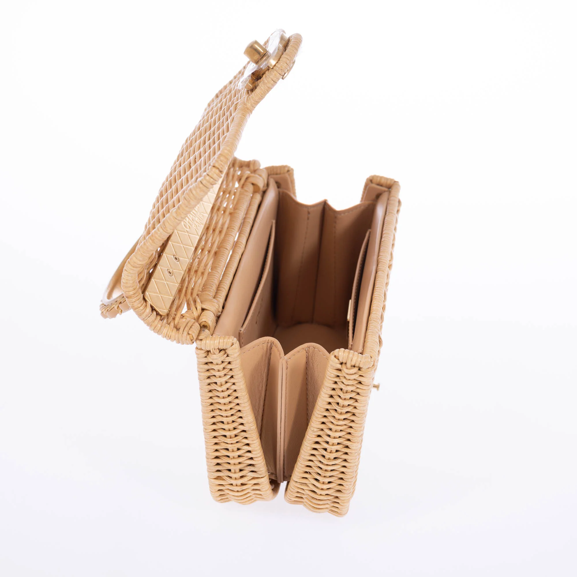 Chanel Mini Flap Bag with Top Handle Beige Braided Rattan Gold-Tone Hardware