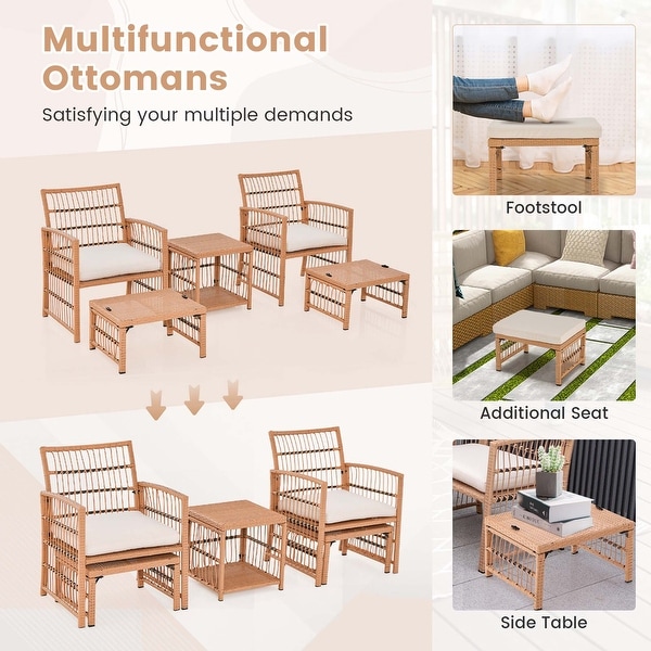Costway 5 Piece Patio Rattan Wicker Conversation Set with 2Tier
