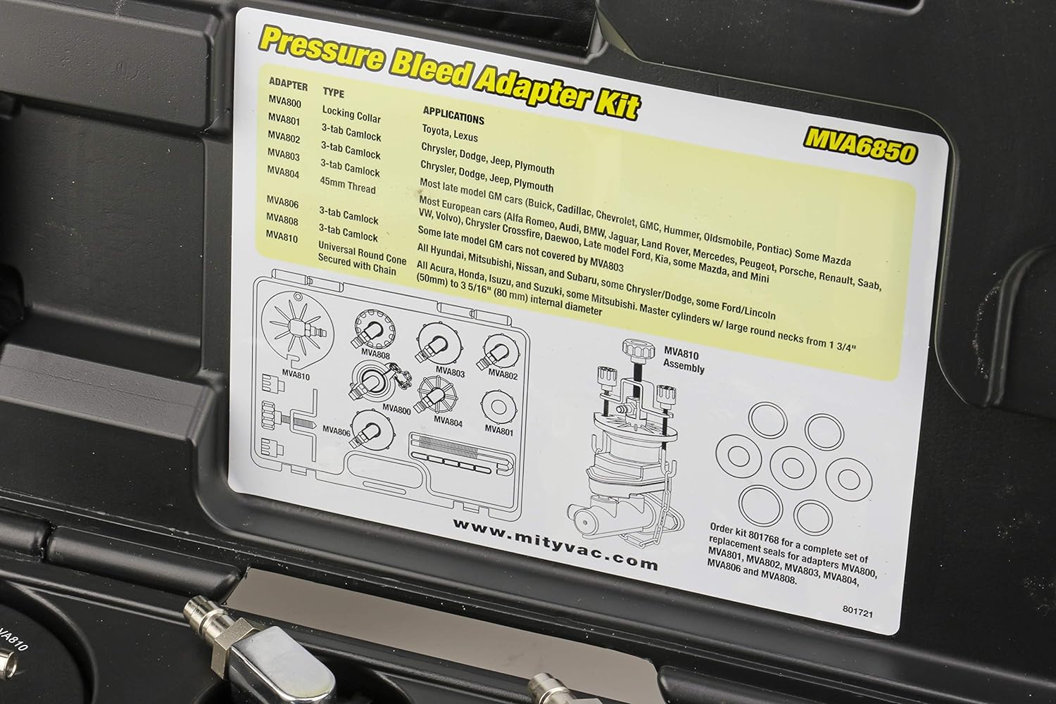 MV6840 Professional Hydraulic Brake and Clutch Pressure Bleeding System, Integrated Safety and Pressure Relief Valve, 7 Master Cylinder Adapters and Storage Case