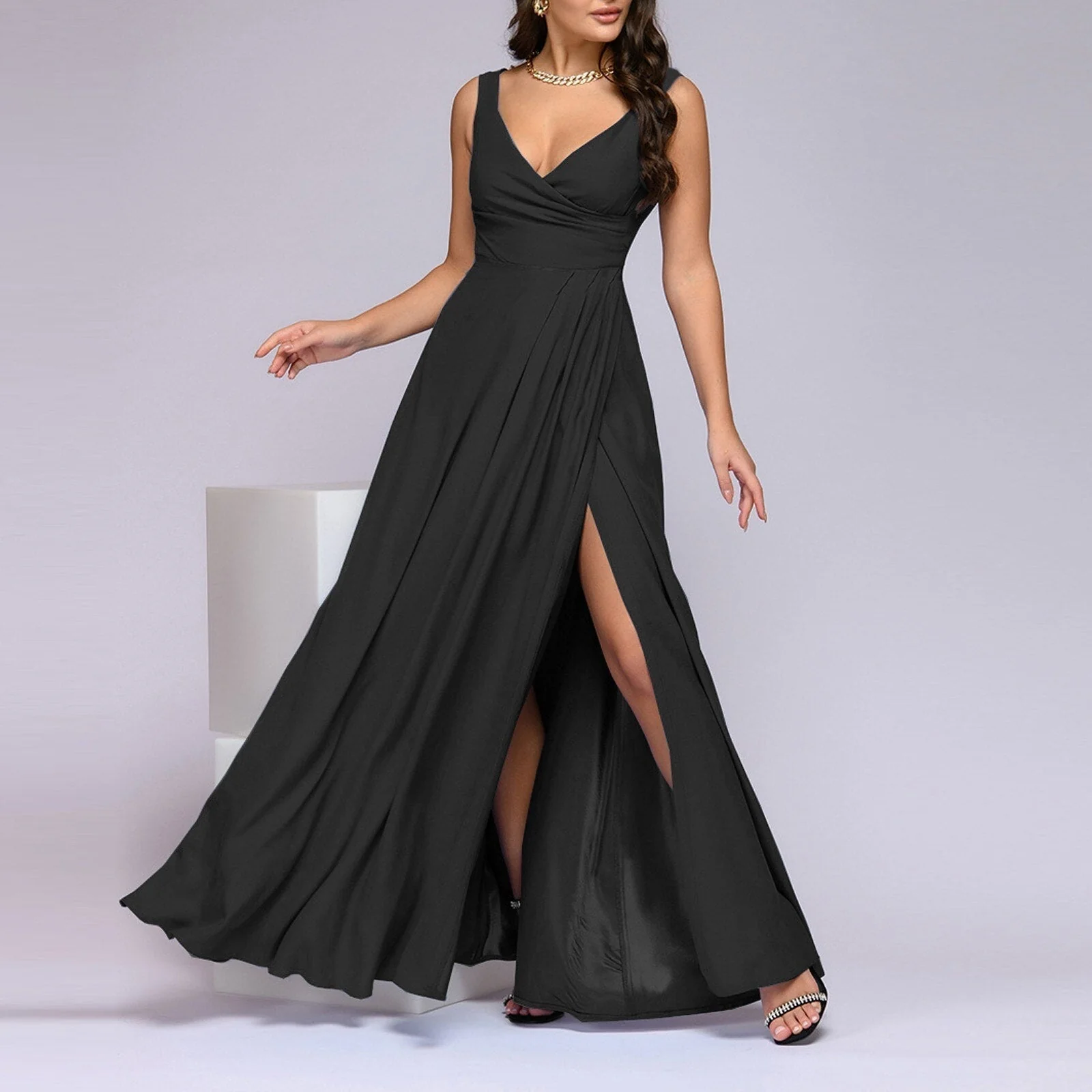 Elegant V-Neck Slit Maxi DressClistos