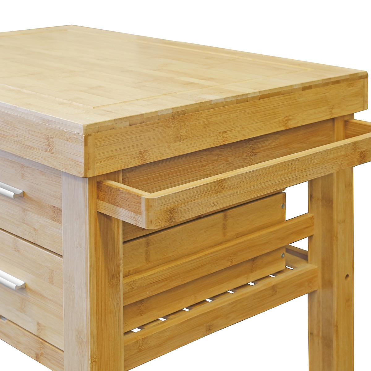 Home Aesthetics Rolling Bamboo Kitchen Island Cart Food Prep Trolley, with Towel