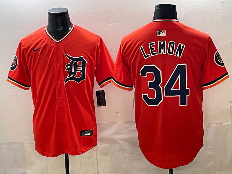 Men's Detroit Tigers Chet Lemon #34 Orange Limited Player Jersey