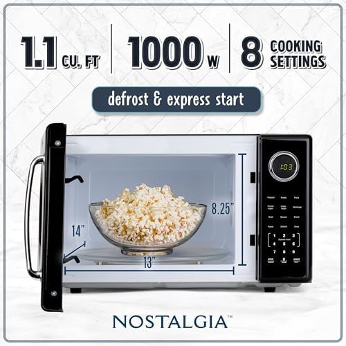 1000W Microwave Oven 1.1 Cu Ft Capacity – Child Safety Lock, 8 Auto-Cook Settings – Countertop Kitchen Appliance – Black