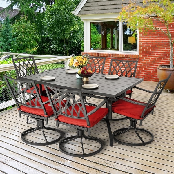 Nuu Garden Outdoor 7Piece Iron Dining Set with 1.57'' Umbrella Hole,Black