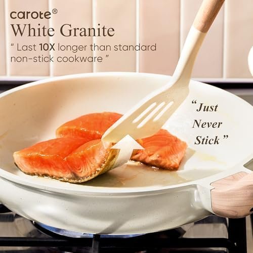 21Pcs Pots and Pans Set, Nonstick Cookware Sets, White Granite Induction Cookware Non Stick Cooking Set w/Frying Pans & Saucepans(PFOS, PFOA Free)