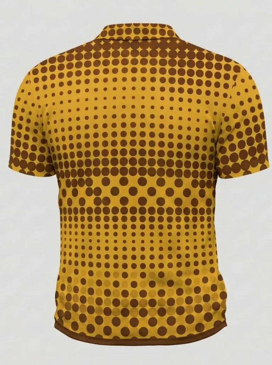 Moisture Wicking Golf Polo 3D Yellow Brown Polka Dot Pattern Button Short Sleeve Golf Polo Shirt