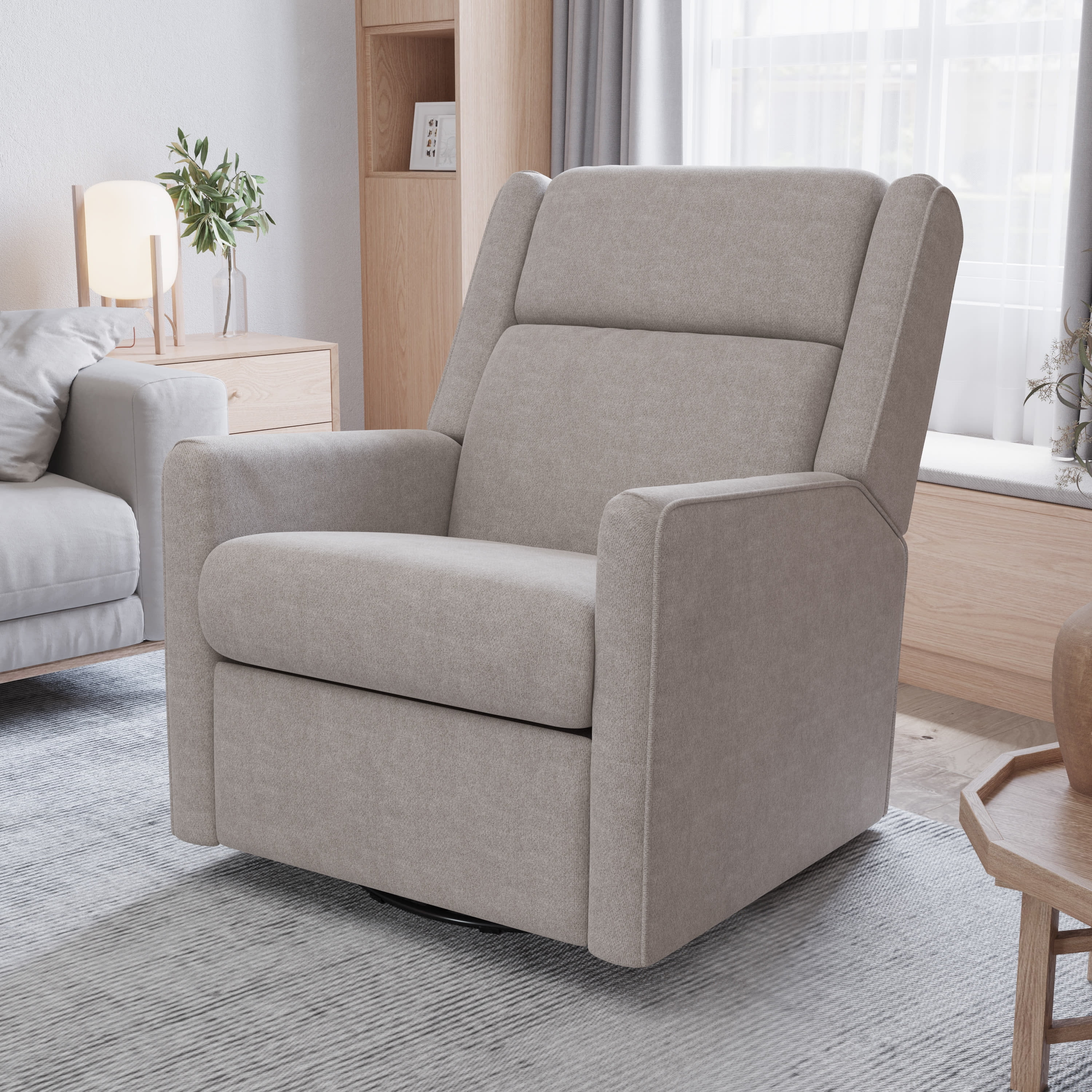 Merrick Lane 3-in-1 Traditional Manual Recliner Rocker Swivel Glider Chair in Light Gray