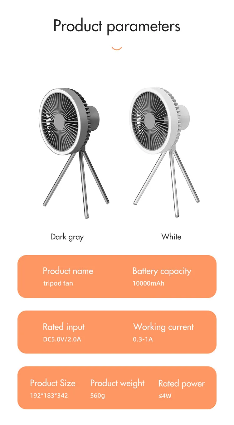 Multifunction USB Chargeable Desk Tripod Stand Air Cooling Fan with Night Light