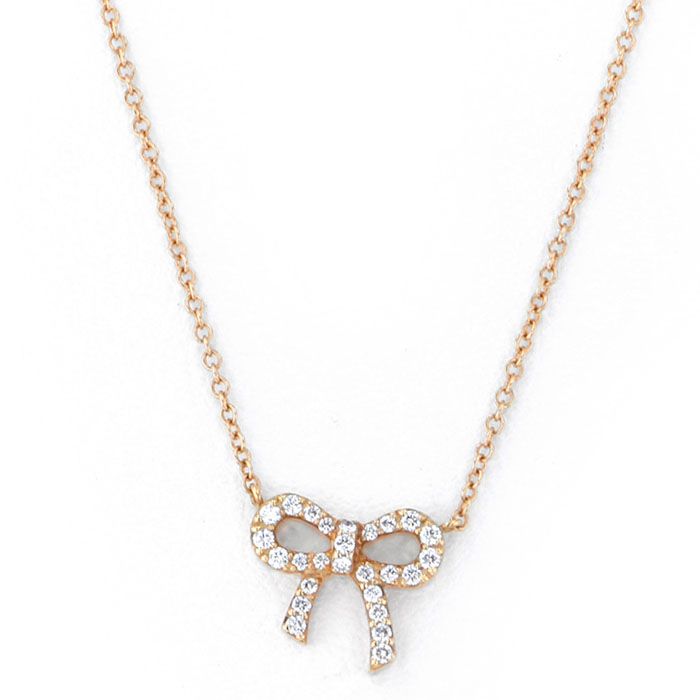 Tiffany & Co. Tiffany Bow Ribbon K18PG Pink Gold Necklace Diamond