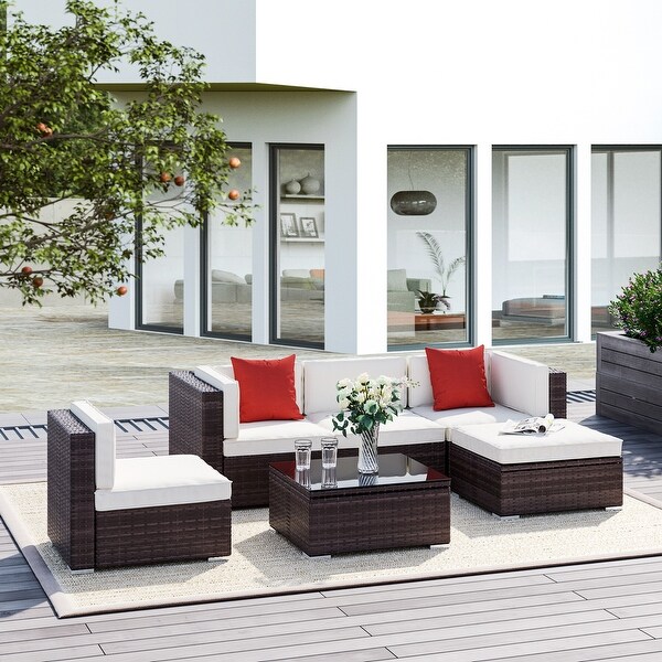 Outsunny 6piece Outdoor Cushioned Wicker Patio Sectional Chat Set