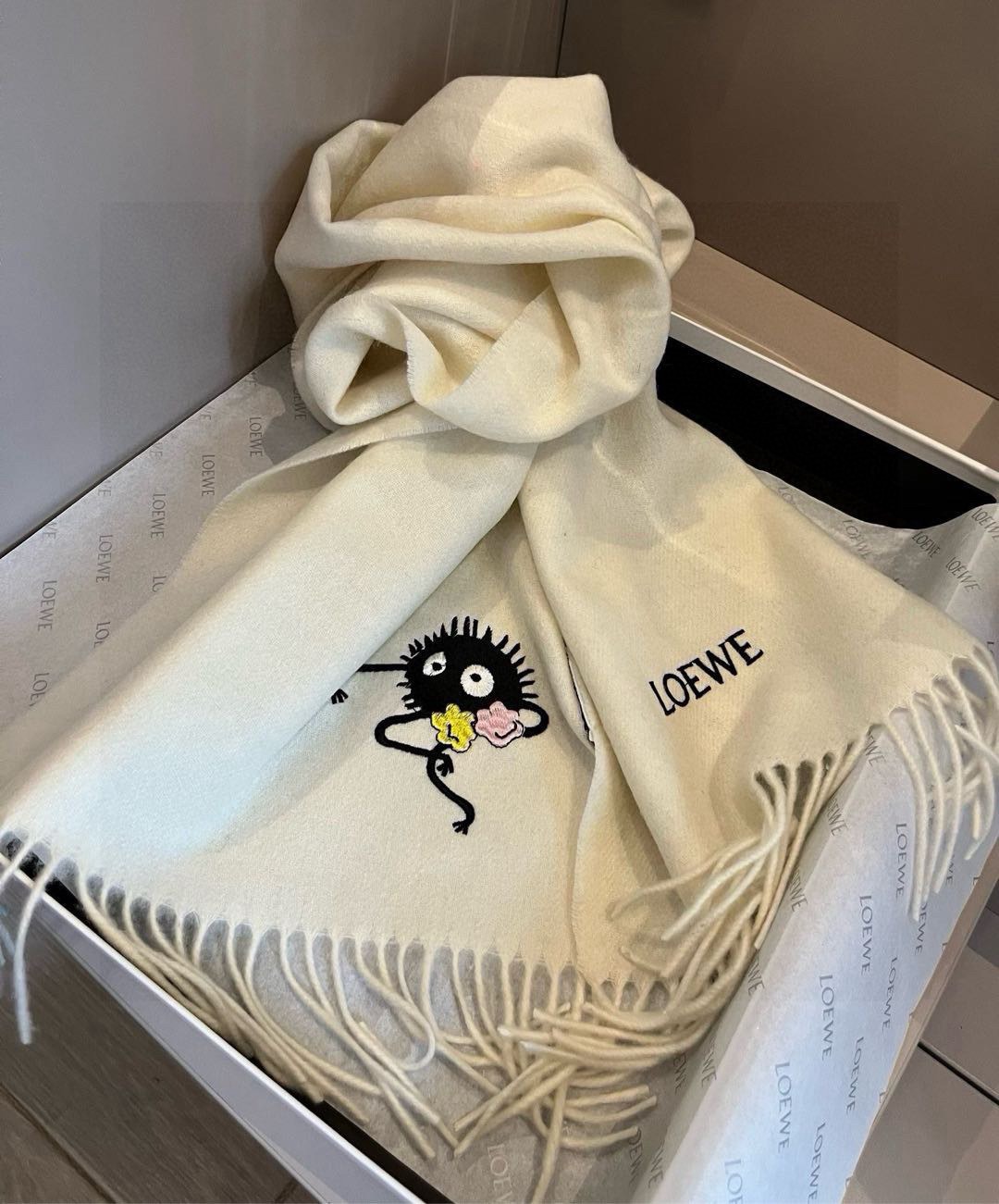Loewe Mohair Scarf Soot Sprite White For Women 180cm