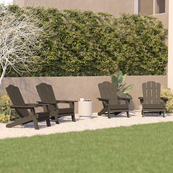 Set of 4 Commercial AllWeather Adirondack Chairs with Cupholders