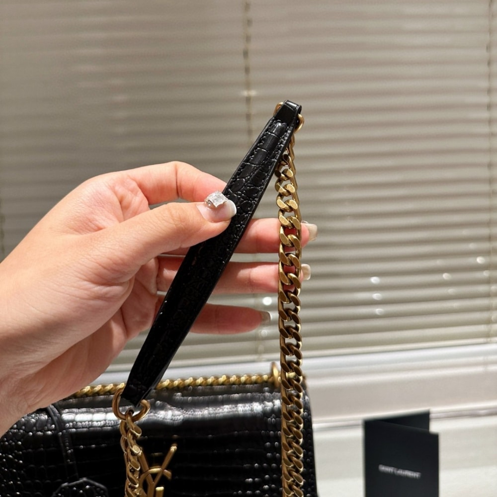 Saint Laurent Sunset Medium In Crocodile Embossed Leather Black 22Cm