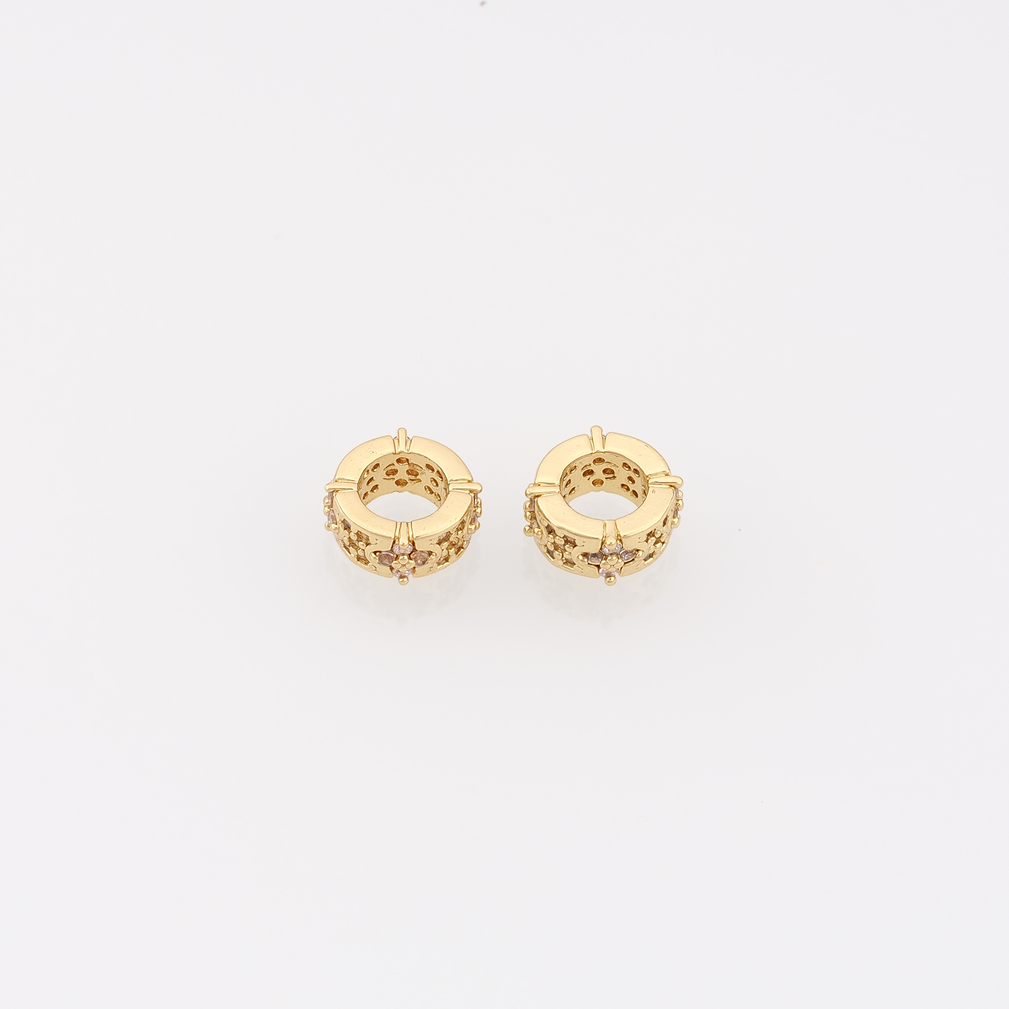18K Gold Filled Flower Spacer Beads,Zircon Flower Flat Beads for Bracelet Jewelry Necklace Making Supply