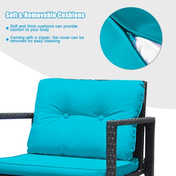 Gymax 3PCS Rattan Rocking Chair Table Set Patio Furniture Set w/ Blue