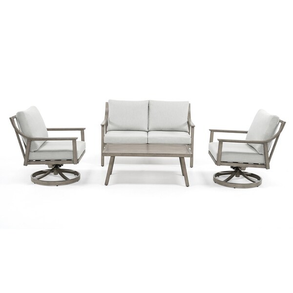 4Person Aluminum Patio Conversation Set with Swivel Chairs,Coffee Table and Cushions