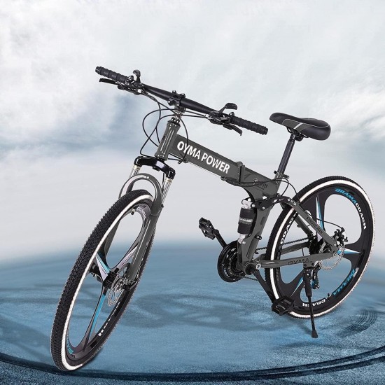 Folding Mountain Bike 21 Speed 26-inch Wheel Double Disc Brake Full Suspension Anti-Slip, Mens MTB Bikes Adult Road Bicycles