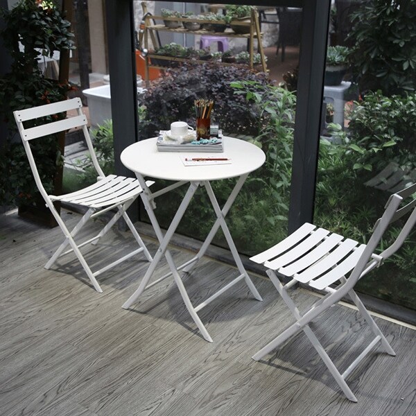 3 Piece Patio Bistro Set of Foldable Square Table and Chairs,White,High quality and durable