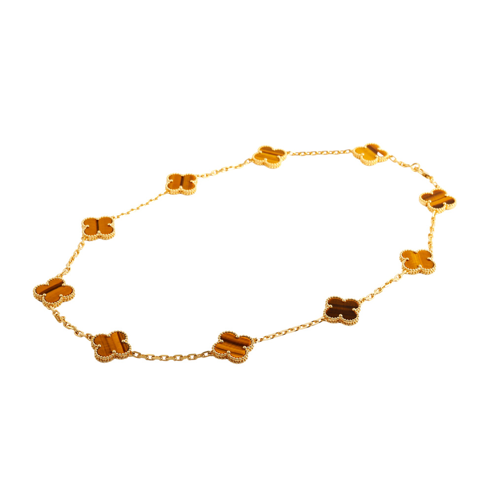 Van Cleef & Arpels Vintage Alhambra 10P Motif Bracelet 18K Yellow Gold Tiger Eye VCARD40700