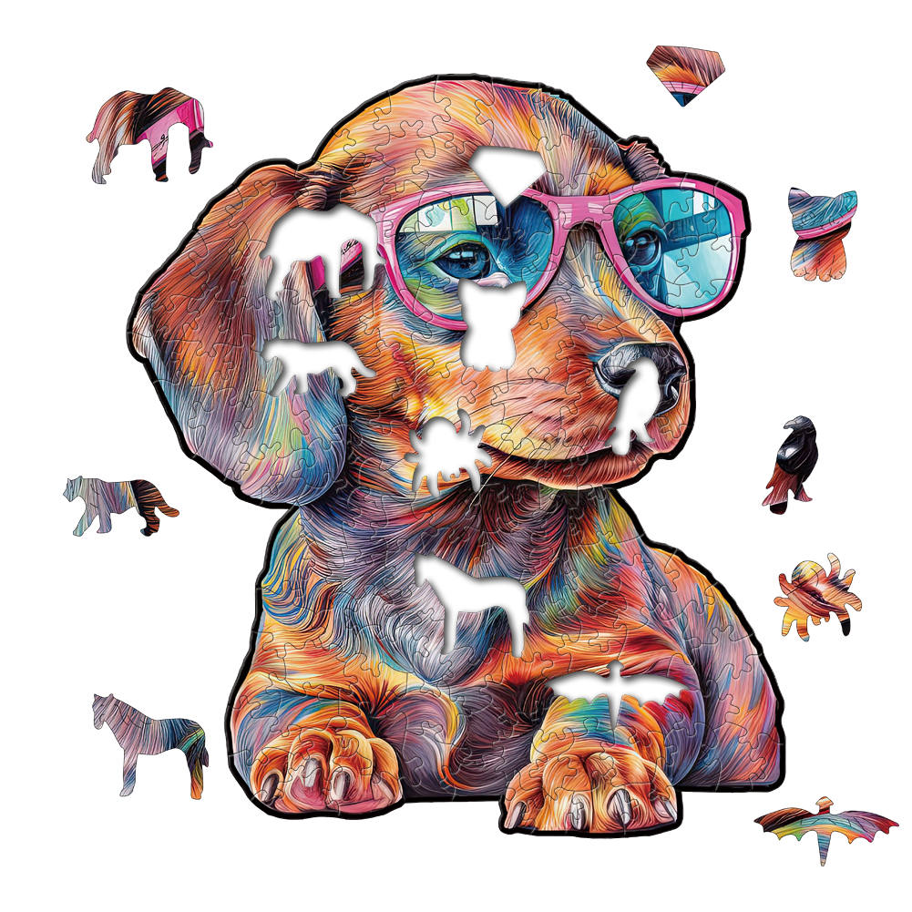 Animal Wooden Puzzle-A dog with glasses