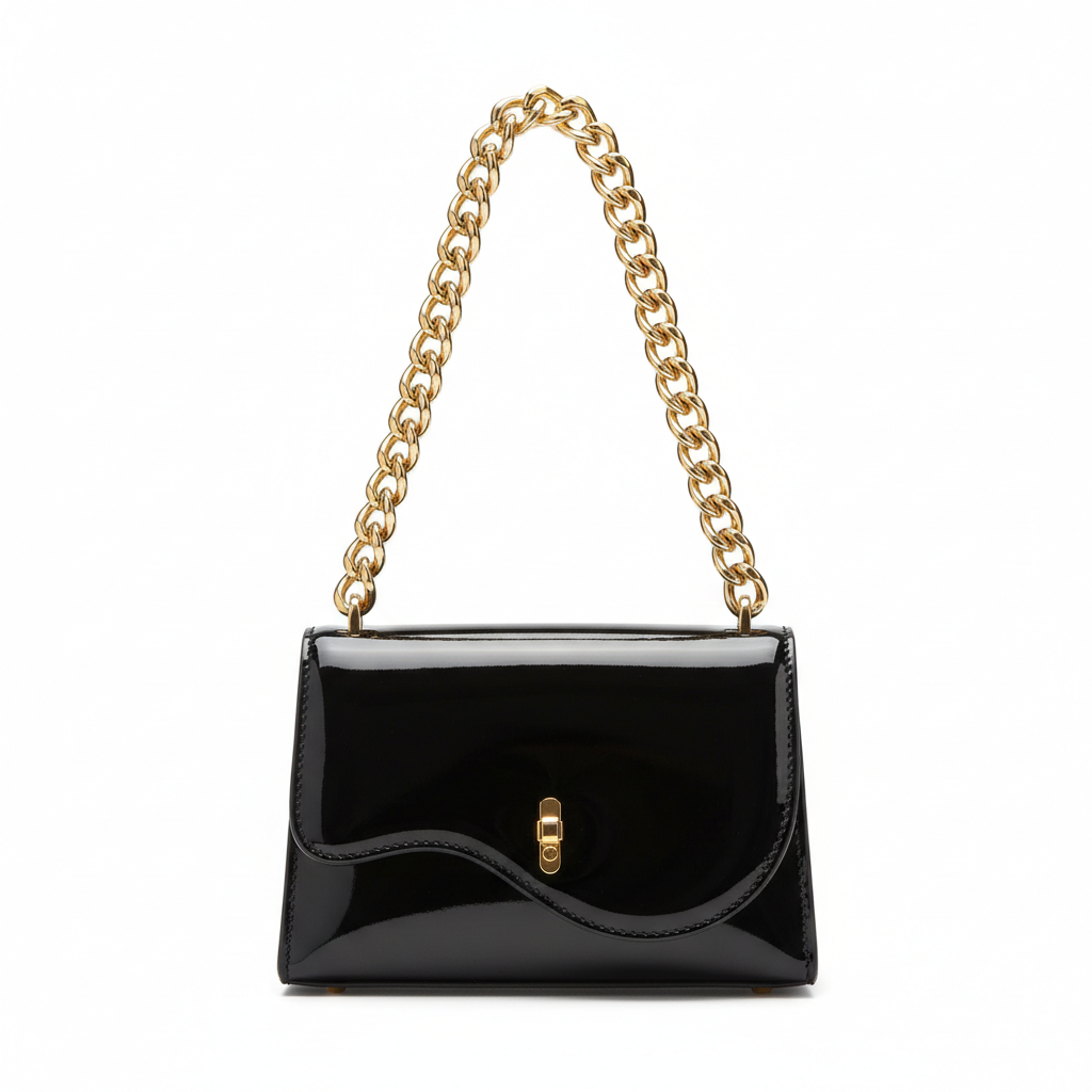 Black Patent Leather Chain Shoulder Bag