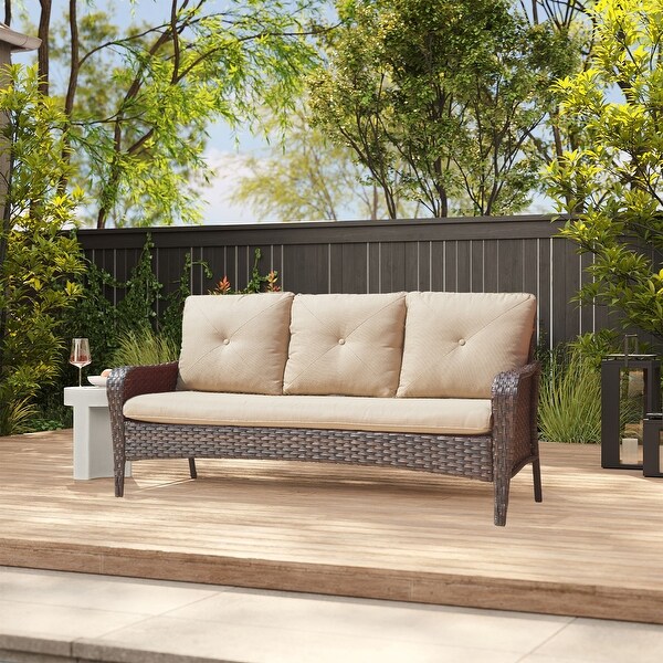 3Seat Patio Sofa Outdoor Wicker Couch with Cushions