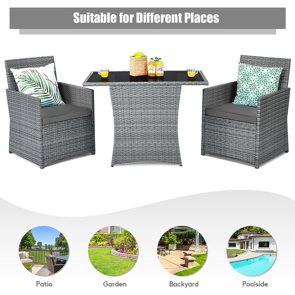 Costway 3PCS Patio Rattan Furniture Set Cushioned Sofa Armrest Garden