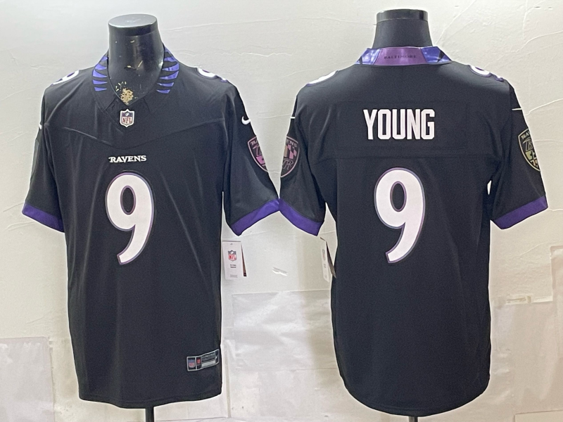 Men's Baltimore Ravens Zion Young #9 Black Alternate Game Jersey