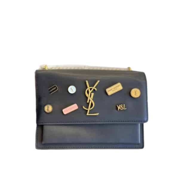 Saint Laurent Sunset Chain Bag In Smooth Leather With Sticker Black 22Cm