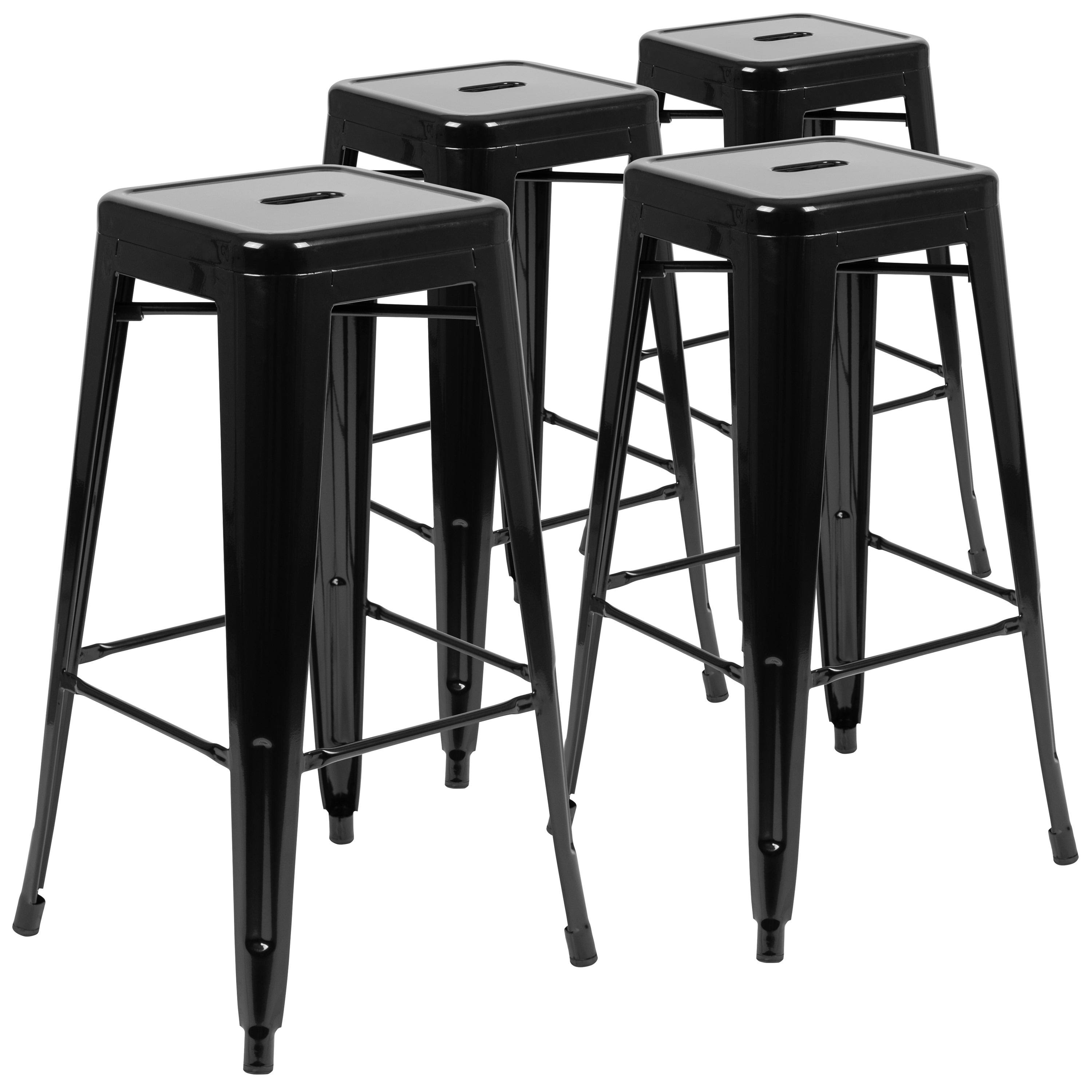 4 Pack 30x22 High Metal Indoor Bar Stool - Stackable Stool - Silver
