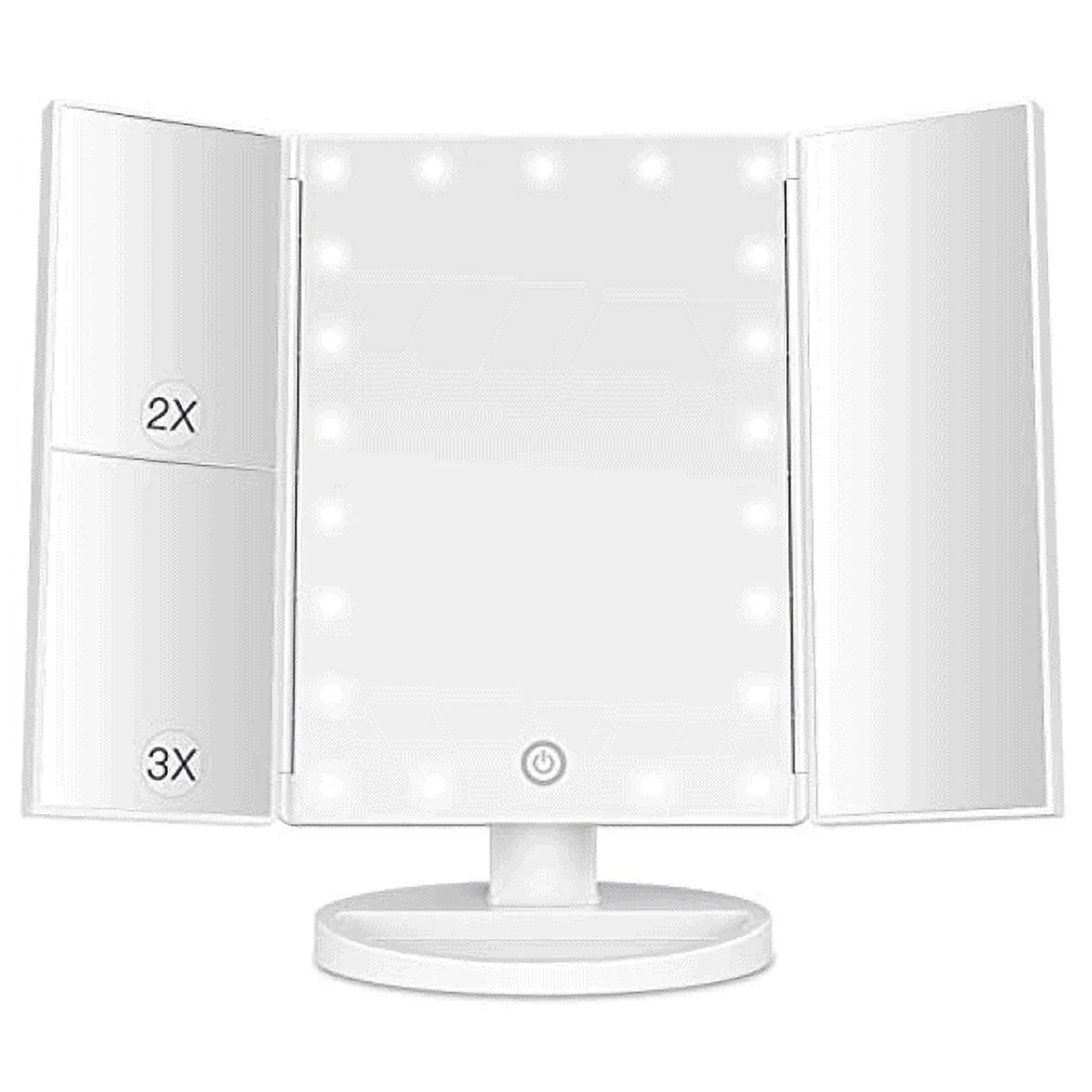 Makeup Vanity Mirror with Lights, 2X/3X Magnification, 21 Led Lighted Mirror with Touch Screen,180° Adjustable Rotation,Dual Power Supply,Portable Trifold Mirror